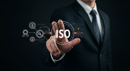 Businessman Presenting Quality Assurance Standards - ISO Certification & Compliance Concept