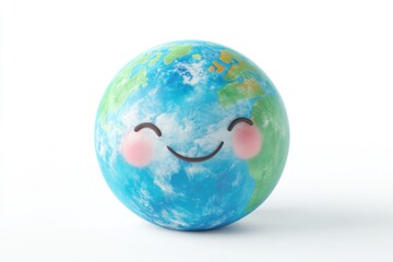 Obraz premium A happy Earth globe emoticon, symbolizing environmental care and global well-being.