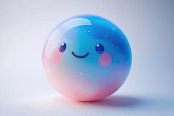 A cute, pastel-colored sphere with a happy face, resembling a cartoon planet.