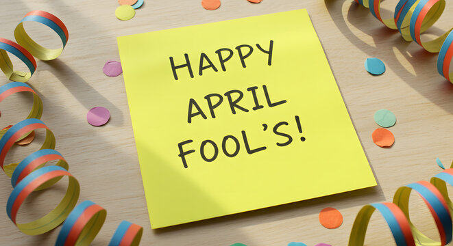 Happy April Fool's Day message on colorful background  