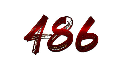 3D blood red number design of 486 on white background.