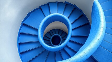 Fototapeta premium Stunning Blue Spiral Staircase: Modern Architecture Design