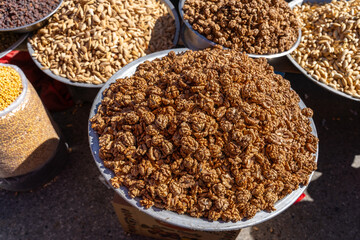 Assortment of nuts: almonds, peanuts and pistachios at Mandavi Bazaar, Kabul