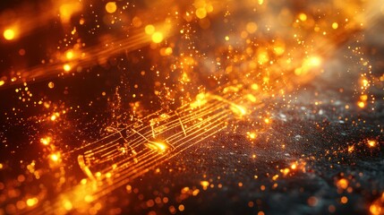 Fototapeta premium Fiery musical notes on dark background