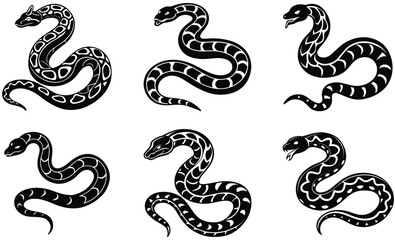Obraz premium African rock python animal silhouette vector art set design