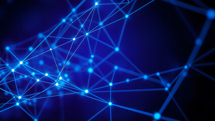 Digital technology tech blue connect dot network background in cyber landscape with abstract glowing blue grid data network, perfect for AI, blockchain, big data, and cybersecurity themes.