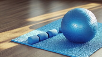 Calm space with yoga ball, balance disc, and core strengthening tools