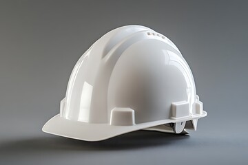 Fototapeta premium White Hard Hat Safety Helmet with Visor on Gray Surface, Construction Worker Gear