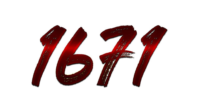 3D blood red number design of 1671 on white background.
