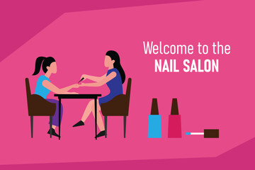 Vibrant 2D illustration depicting a nail salon scene