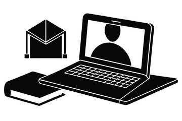 Fototapeta premium Online Class with Laptop Illustration for Distance Learning