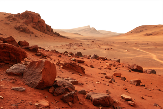 martian landscape isolated on white background, PNG