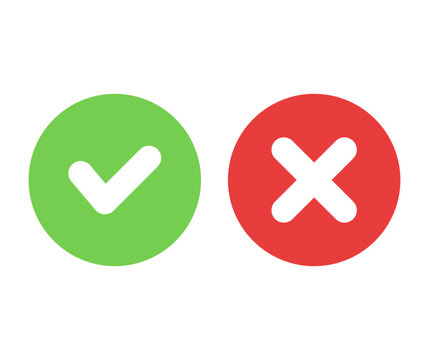 Check mark icons. Green check mark, red cross mark icon set. red cross, x mark icon set, hand drawn right and wrong vector rounded sign concept. tick mark symbol and x cross icon Vector illustration