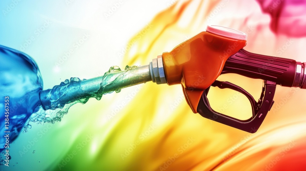 Poster modern digital abstract background illustrating gasoline in vibrant colors merging with eco-friendly