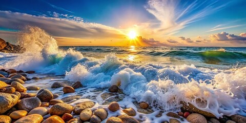 Aerial View Relaxing Ocean Waves Crashing Stony Beach - Flat Lay Macro Photography