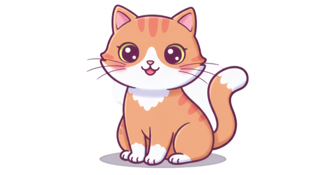 Adorable cartoon cat illustration with cute eyes and orange stripes design - Powered by Adobe