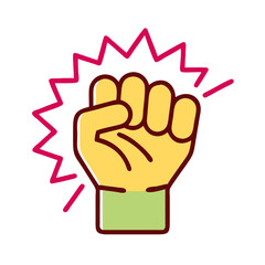 Obraz premium Powerful Clenched Fist, Strength, Energy, Action, Protest, Power, Rebellion, Fight, Determination, V