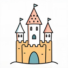 Obraz premium Colorful illustrated castle with three towers and flags 