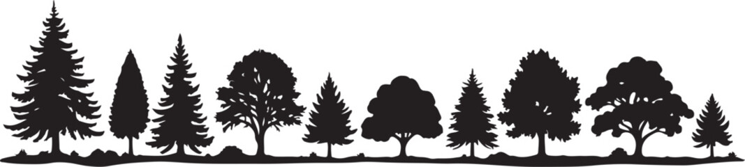 Forest Tree Silhouette Border | Woodland Tree Line Vector