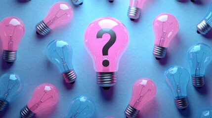Pink Question Mark Lightbulb Idea Concept.