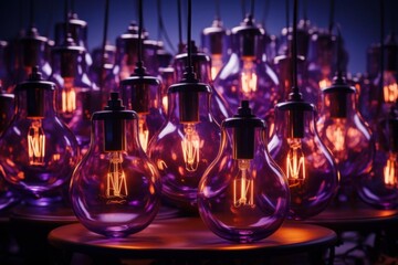 Purple Edison Bulbs with Glowing, Interior Design, and Abstract.