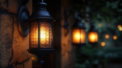 Romantic Garden Wall Lanterns at Night.