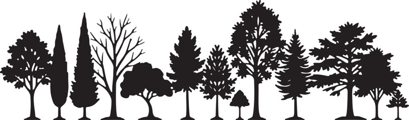 Forest Tree Silhouette Border | Woodland Tree Line Vector"