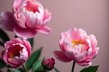 Obraz premium Bold blossoming peonies & roses, muted palette, background, fabric