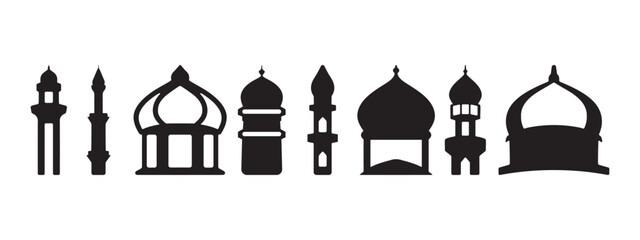 Islamic Minar Silhouette Vector Set