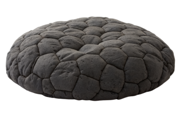 Elegant black cushion showcasing a striking hexagon texture isolated with transparent background