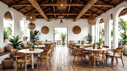 Fototapeta premium Cozy Rustic Dining Room with Natural Decor and Tropical Vibes