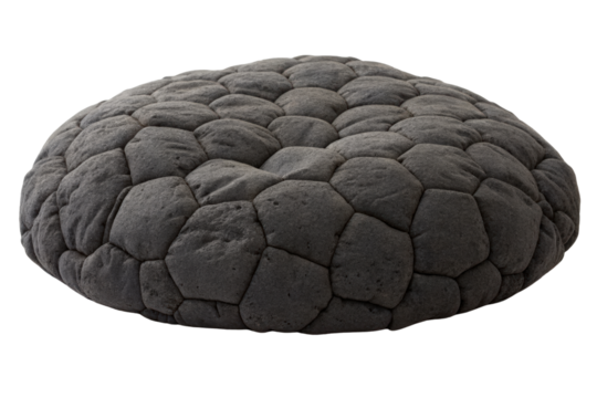 Elegant black cushion showcasing a striking hexagon texture isolated with transparent background