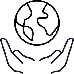 Linear Picture of Earth Planet above Open Hands for Graphics, Concept, Apps