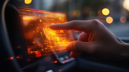 Closeup of hand holding smartphone with white mockup on screen,black mobile phone in hands with blank desktop screen while car driving,Mockup image,Copyspace for text.