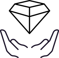Diamond above Open Hands Line Icon for Graphic Design, Web Sites, Cards, Books, Articles