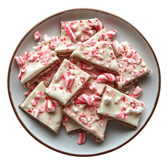 A Plate of Peppermint Bark with Crushed Candy Cane Pie Isolated on Transparent Background