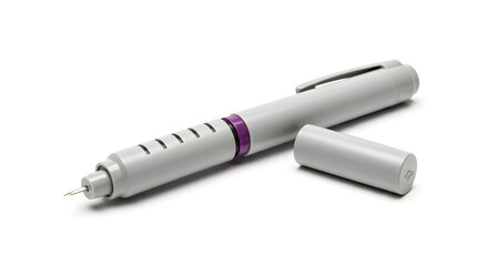 Insulin Pen Medical Injection Device with Needle and Dosage Scale on a Clean White Background