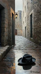 Photo sur Plexiglas Rainy Alleyway with a Hat