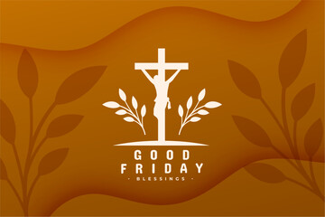 good friday crucifix brown background with leaves design