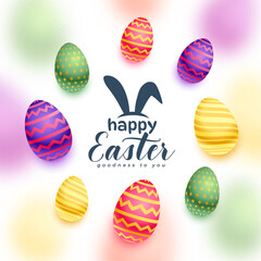 happy easter invitation card with 3d colorful eggs