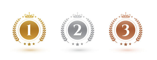 first, second and third place number badge in set