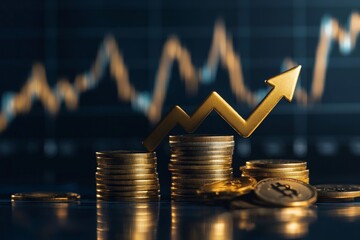 Gold coins and upward trend chart