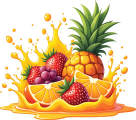 Orange Juice and Fruits Vector