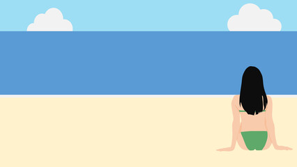 浜辺で夏休みを満喫する女性のイラスト(海水浴)