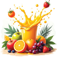 Orange Juice and Fruits Vector