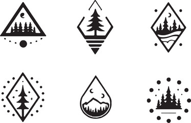 geometric mountain and tree silhouette design,