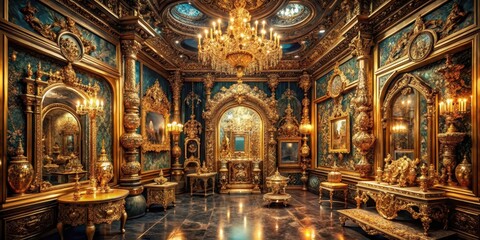 Fototapeta premium Opulent chamber filled with glittering gold artifacts and precious gems