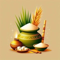 Traditional happy pongal indian agricultural festival card, Beautiful happy pongal traditional south indian festival background, Happy pongal celebration social media poster, and greeting card
