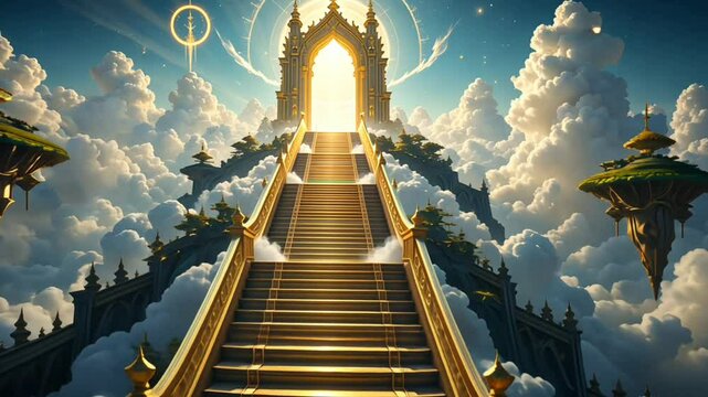 Ascend to paradise: a golden staircase to heaven that will leave you breathless and inspired today on transparent background