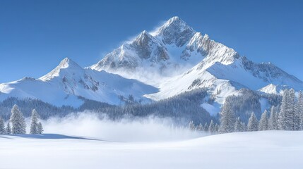 Fototapeta premium Majestic snow-capped mountain peak rising above a pristine winter landscape